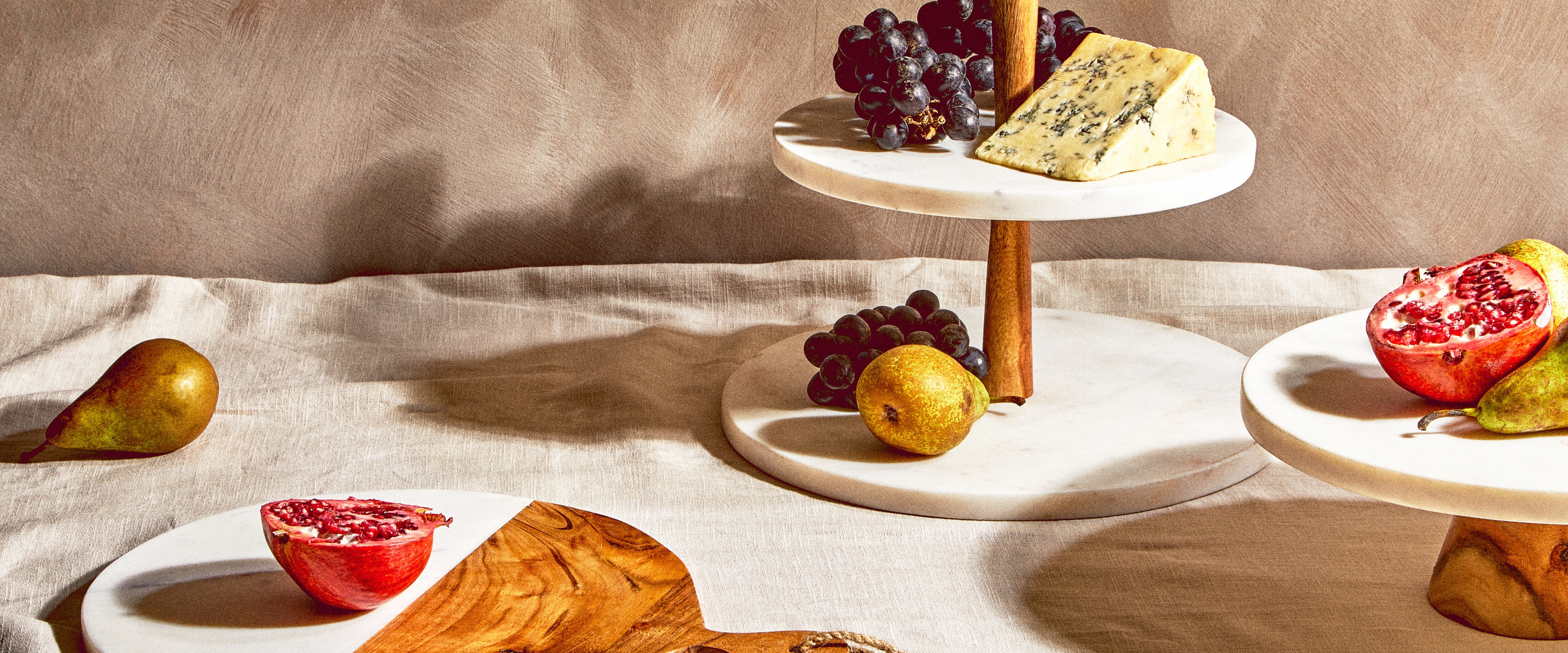 Burano White Marble & Acacia Wood Cake Stand